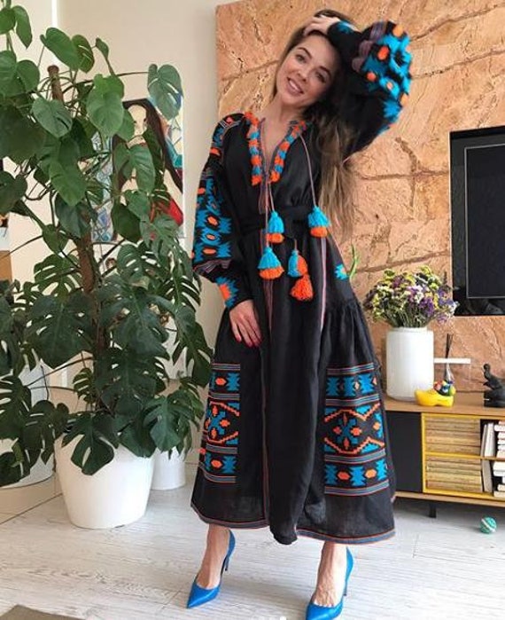 Ukrainian vyshyvanka boho dress with ethnic embroidery | Etsy