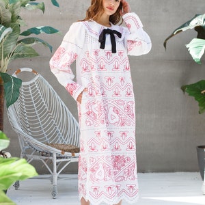 Collared embroidered dress linen for boho wedding Fashion bohemian clothing BoutiqueUA