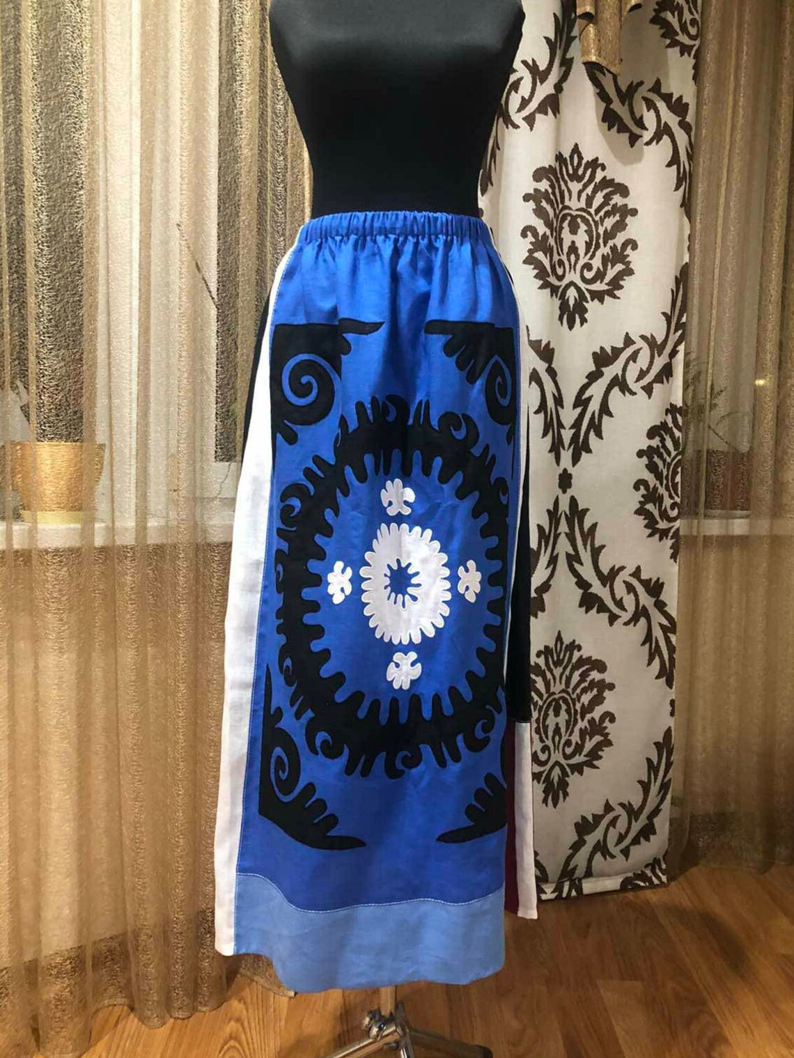 Embroidered skirt with applique embroidery Color block linen Etsy