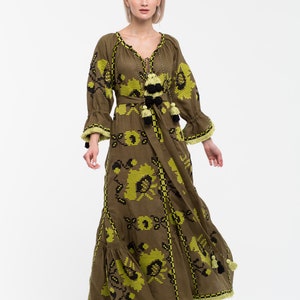 Ukrainian embroidered boho dress maxi with floral embroidery Bohemian wedding guest outfit by BoutiqueUA