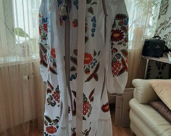 White boho dress short Embroidered fashion bohemian wedding dress with grapevine Ukrainian embroidery Beach festival vyshyvanka