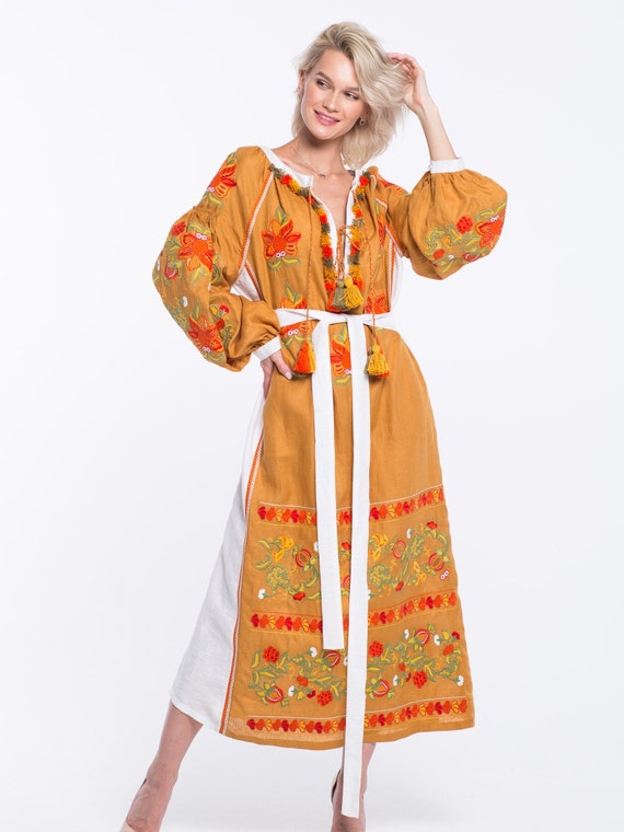 mustard bohemian dress