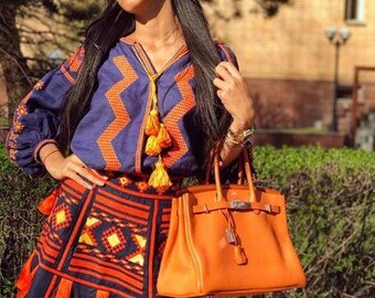 BoutiqueUA fashion boho embroidered skirt suit for woman Ukrainian blouse