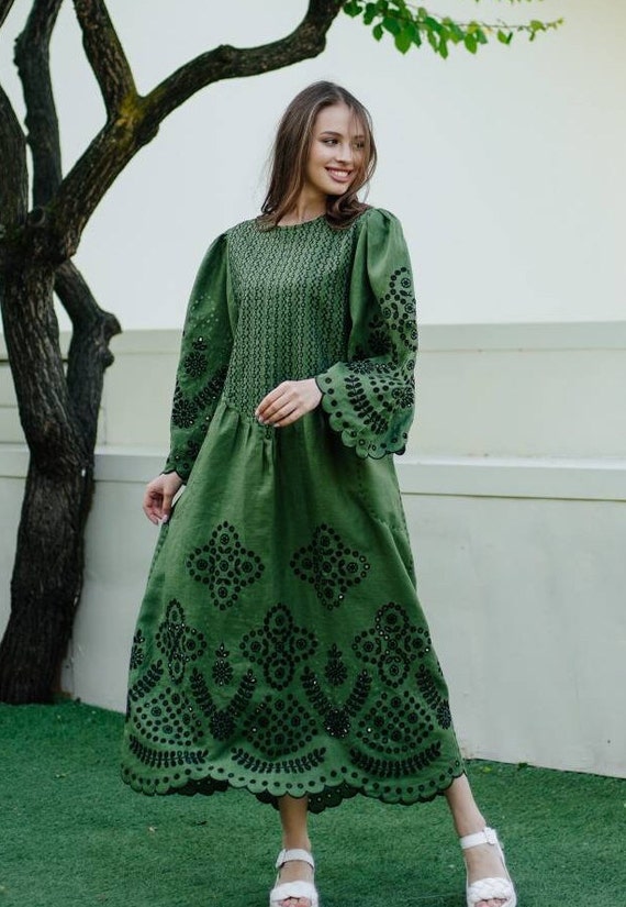 Loose Richelie Embroidered Dress Ukrainian Fashion Linen Dresses - Etsy