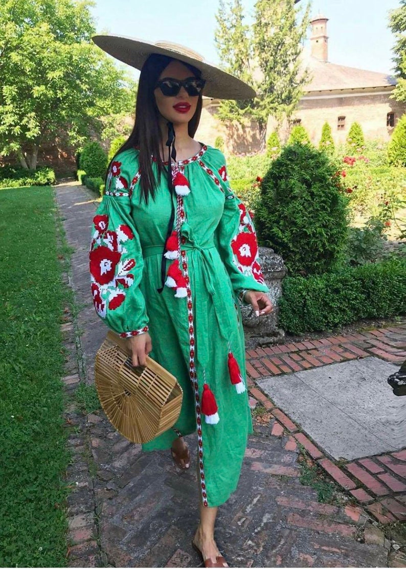 Embroidered Linen Wedding Dress Boho Vyshyvanka Etsy