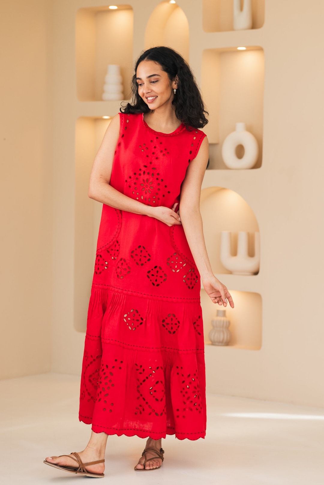 Eyelet Ukrainian Embroidered Dress Fashion Embroidery Linen Dresses ...