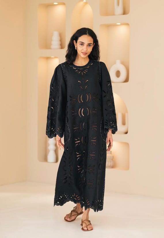 Brigitte Ukrainian Dress Embroidered Linen Dresses Richelie Vyshyvanka by BoutiqueUA