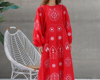 Zou besticktes Leinen Boho Kleid Puffärmel Boho Brautkleid BoutiqueUA