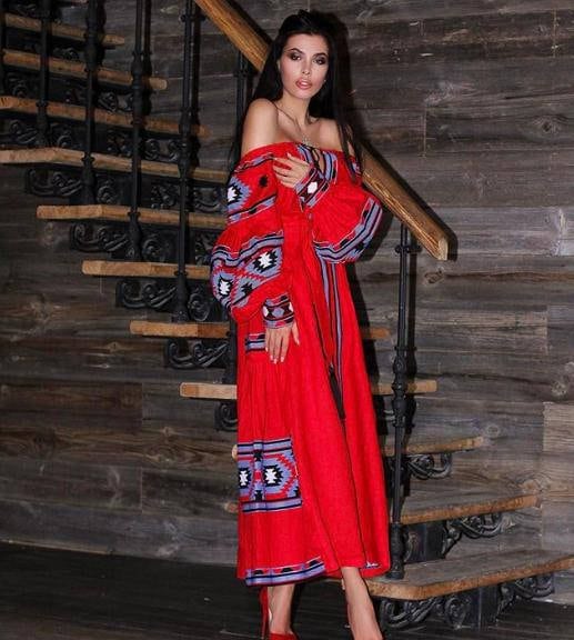 Off Shoulder Wedding Guest Dress Modern Ethnic Embroidered Etsy