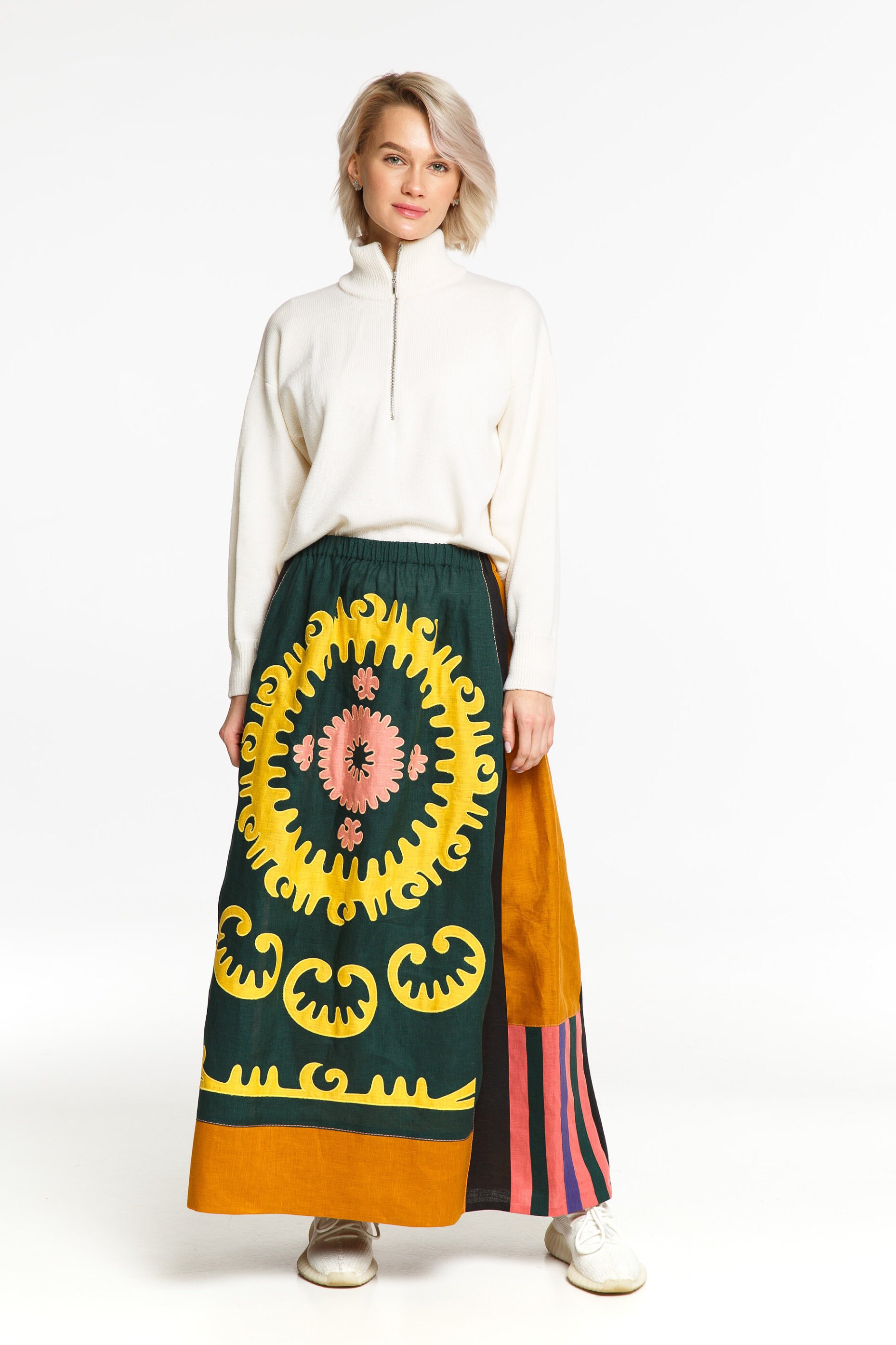 Embroidered Linen Skirt Applique Patchwork Embroidery Color Etsy Sweden