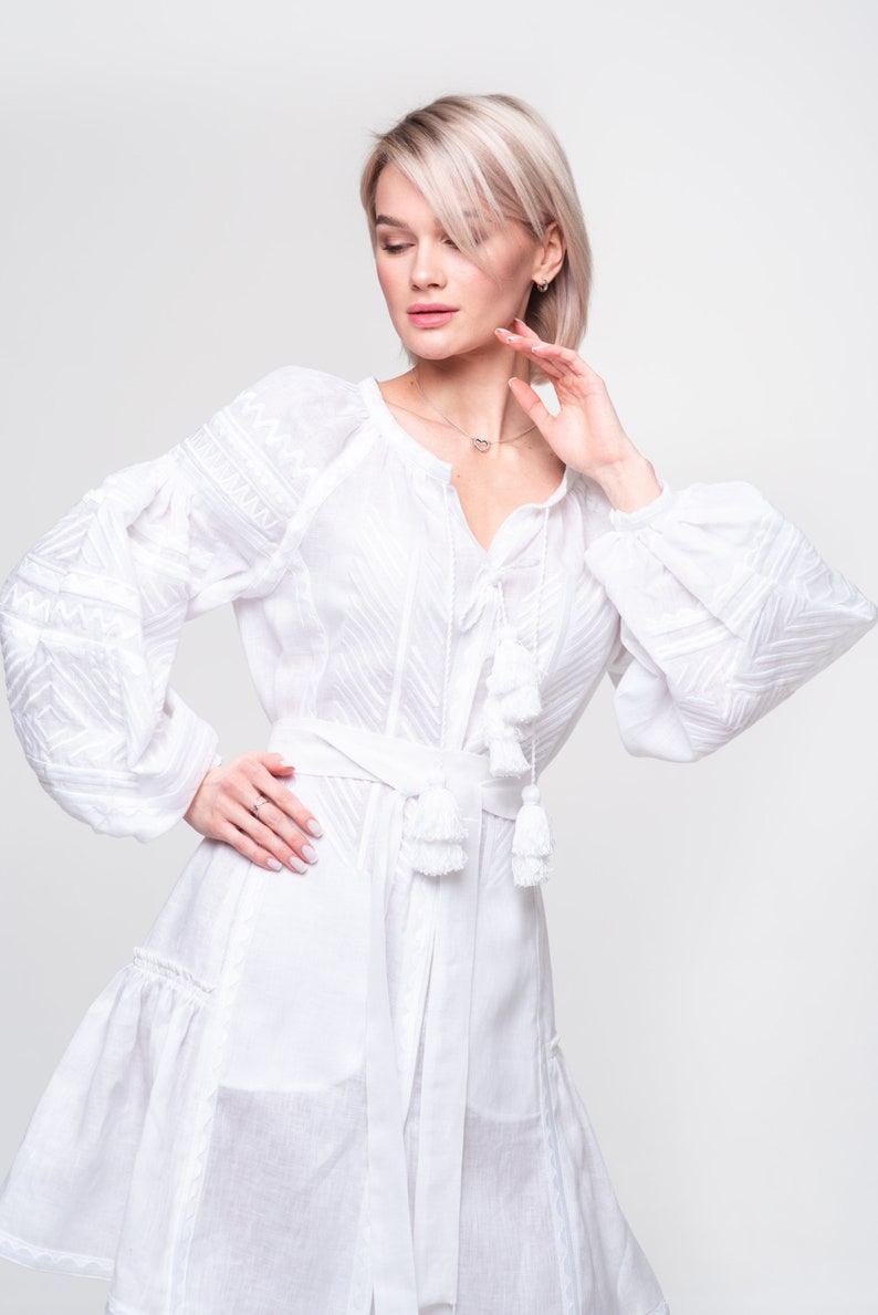 Embroidered Linen Wedding Dress Divine White Boho Chic Dress Etsy