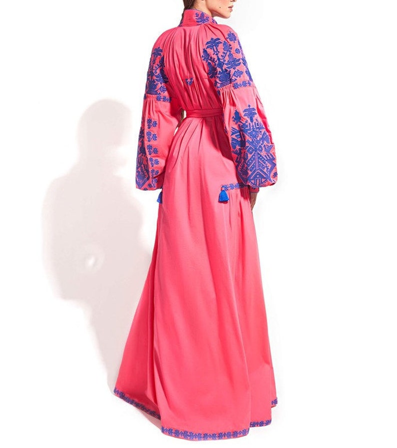 Linen Embroidered Kaftan Maxi Dubai Abaya Long Sleeve Maxi Etsy