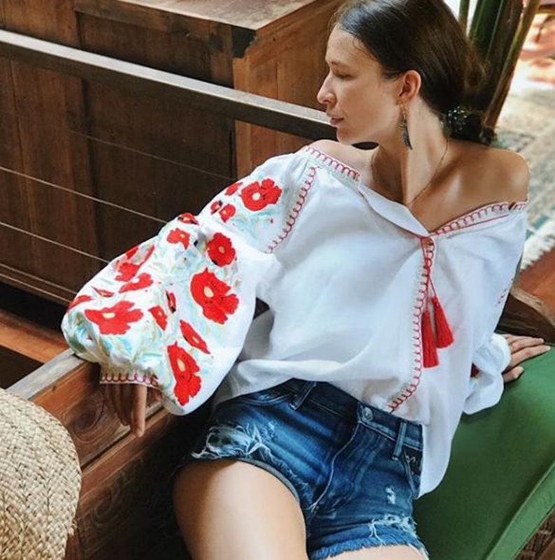 Ukrainian Blouse With Floral Ukrainian Embroidery White Linen Etsy