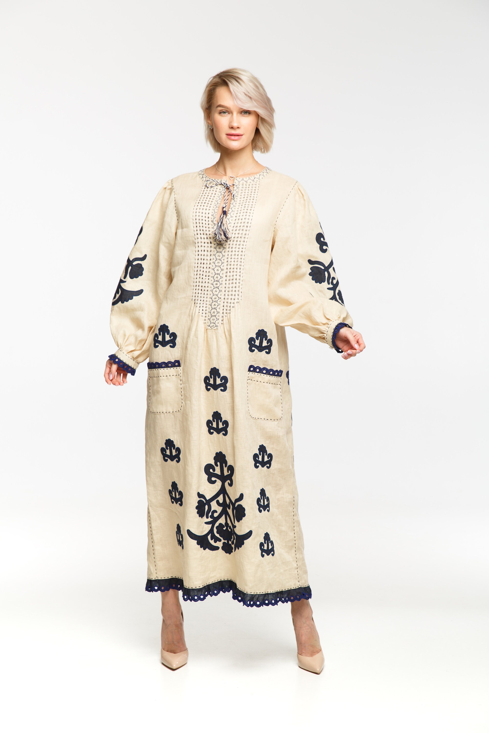 Applique beaded embroidered linen dress Daisy by BoutiqueUA Etsy