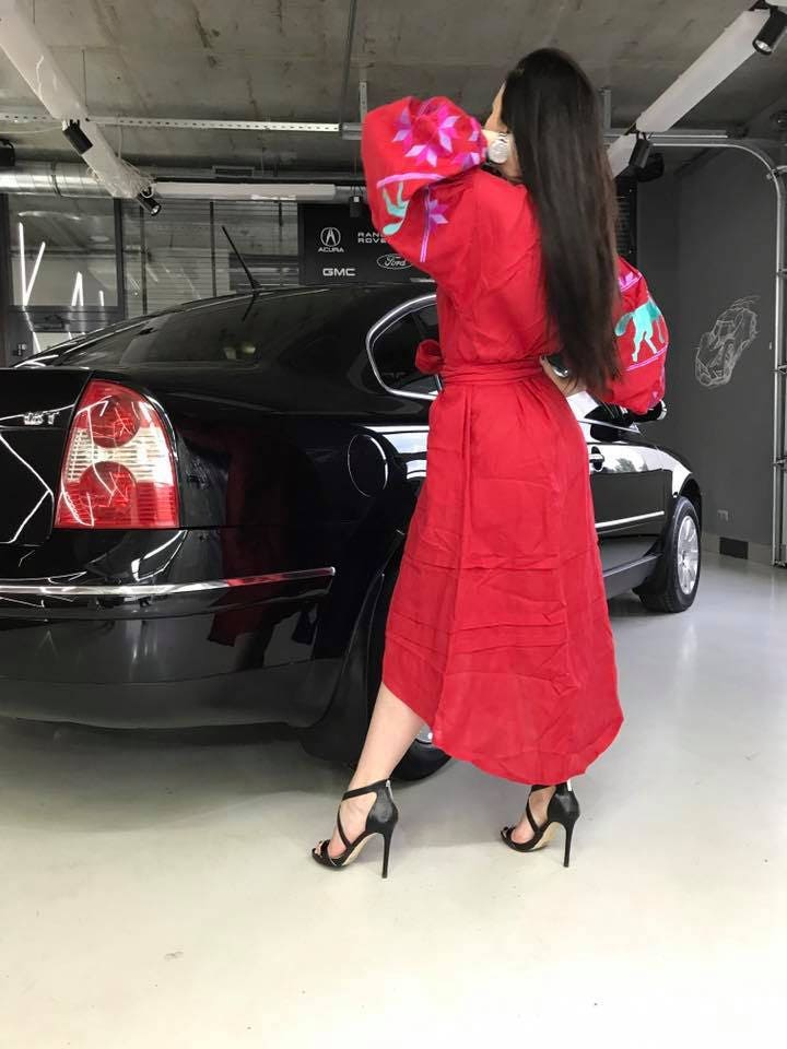 Red Linen Boho Dress Wrap Kimono Cover up With Horses - Etsy