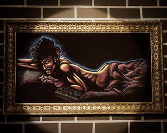 RESERVED, Black Velvet, Tiger, MCM, Original, Wood Frame, Art Work