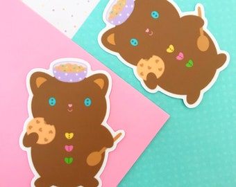 Gingerbread Kitty Sticker - Cute Kitty Cat Sticker - Gingerbread Charms - Kawaii Vinyl Die Cut Sticker - Adorable Stickers