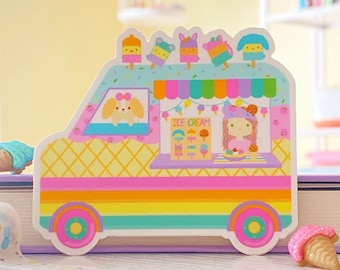 Ice Cream Truck Sticker - Gingerbread Charms - Kawaii Vinyl Sticker - Cute Character Stickers - Cute Ice Cream Waterproof Die Cut Sticker