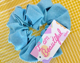 Chambray Large Scrunchie - Gingerbread Charms - Cotton Scrunchie - Handmade Hair Scrunchies - Hair Accessories - Cute Cotton Hair Scrunchies