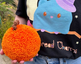 Large Plush Pumpkin - Handmade Pumpkins - Gingerbread Charms - Fall Home Decorations - Autumn Decor - Cute Yarn Pumpkins - Tabletop Pumpkins