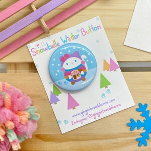 Snowbelle Winter Buttons - Cute Cat Pin - Gingerbread Charms - Kawaii Cute Pin - Kitty Lover - Kawaii Collectible Buttons - Winter Cat Pin
