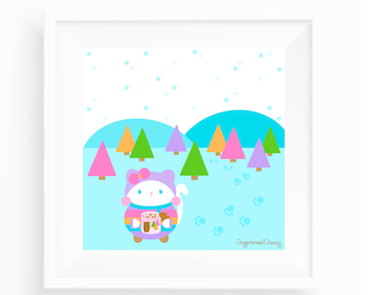 Snowbelle Kitty Winter Art Print – Kawaii Illustration - Jillian's Cookie Jar