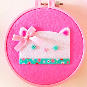 Snowbelle Wall Hanging Gingerbread Charms Cute Decor Ideas Kawaii Wall Decor Cute Kitty Art Cute Embroidery Hoop Decor Cat Art image 2