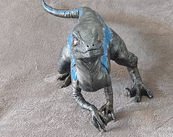 Velociraptor blue,, Dinosaur, poseable art doll, OOAK fantasy creature