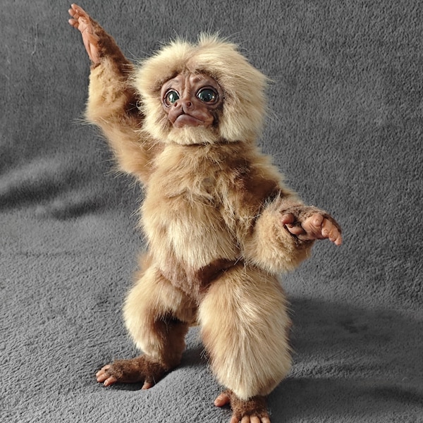 Sweet beige monkey , poseable art doll, realistic animal,ooak
