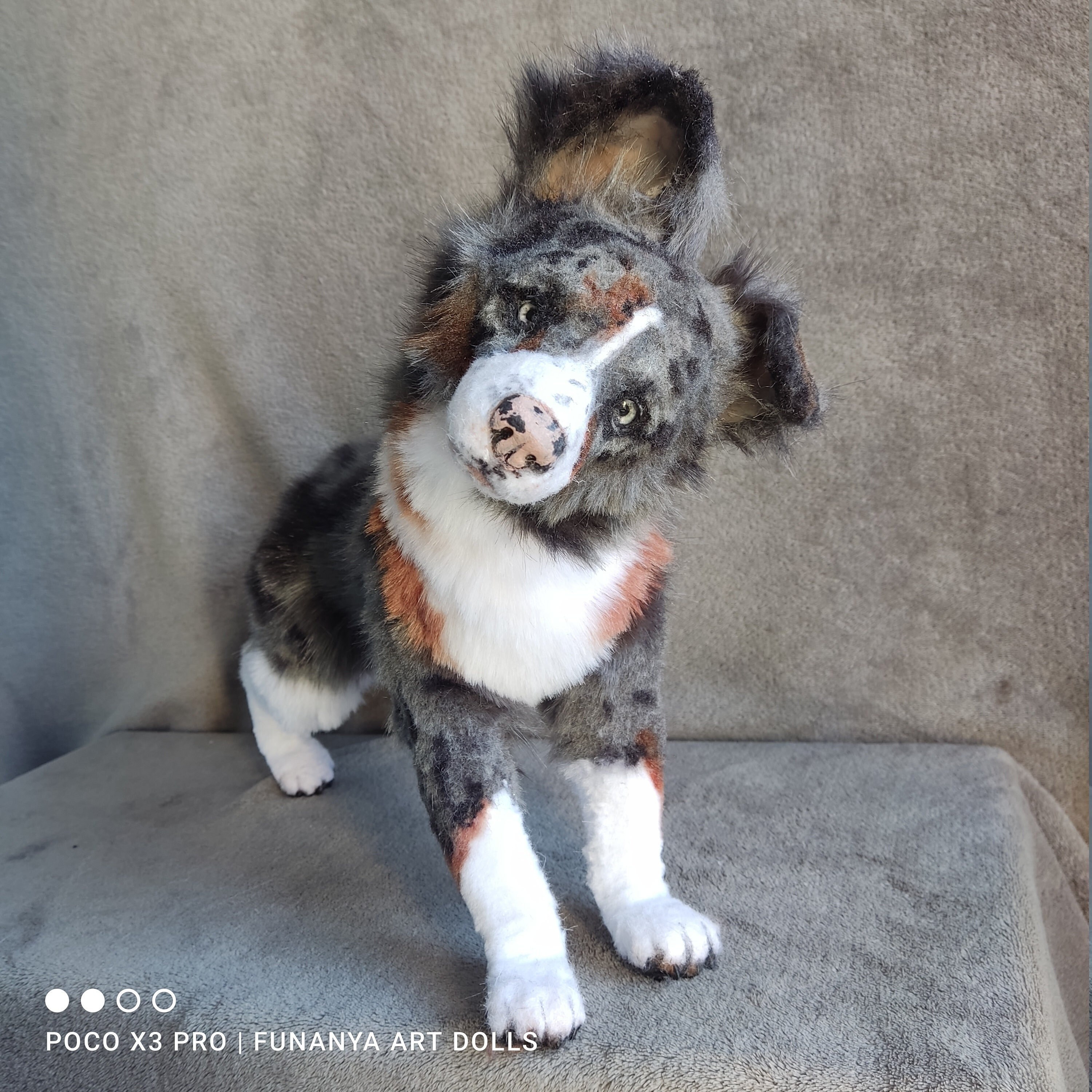 Border Collie Puppy Blue Merle Realistic Poseable Art Doll
