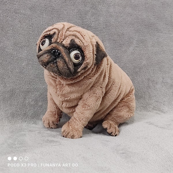 funny fat pug art doll, realistic animal, Lalka artystyczna