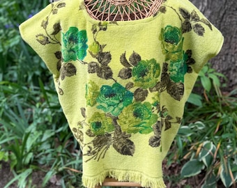 Upcycled Vintage Towel Top, Handmade Midriff, Beach, Pool Cover, Fashion, Bohemian, 1970s