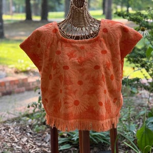 Upcycled Vintage Towel Top: Handmade 1970s Bohemian Fashion