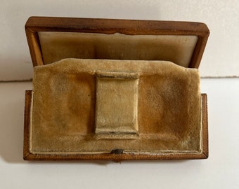 Antique brown morocco leather folding jewelry box early 20th century