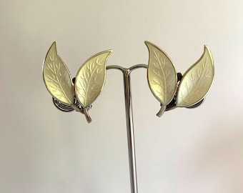 David Andersen Sterling 925 Enamel Leaf Earrings Norway Mid Century