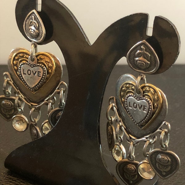 Réminiscence Boucles d'oreille Breloques Coeur Love Dorées et Argentées Années 90