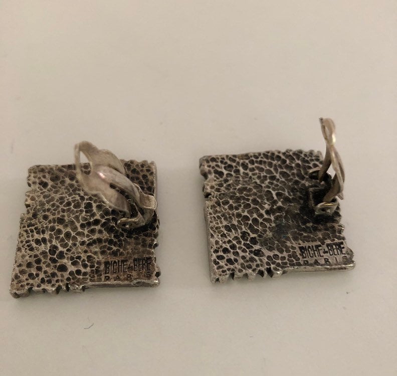 Boucles D'oreilles Vintage Biche De Bere - Métal Argenté - Occasion