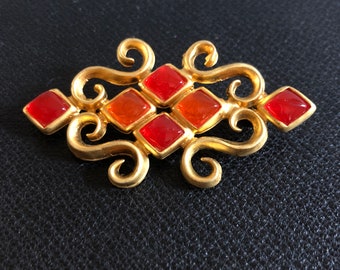 Dolce Vita golden and orange brooch Vintage 90s