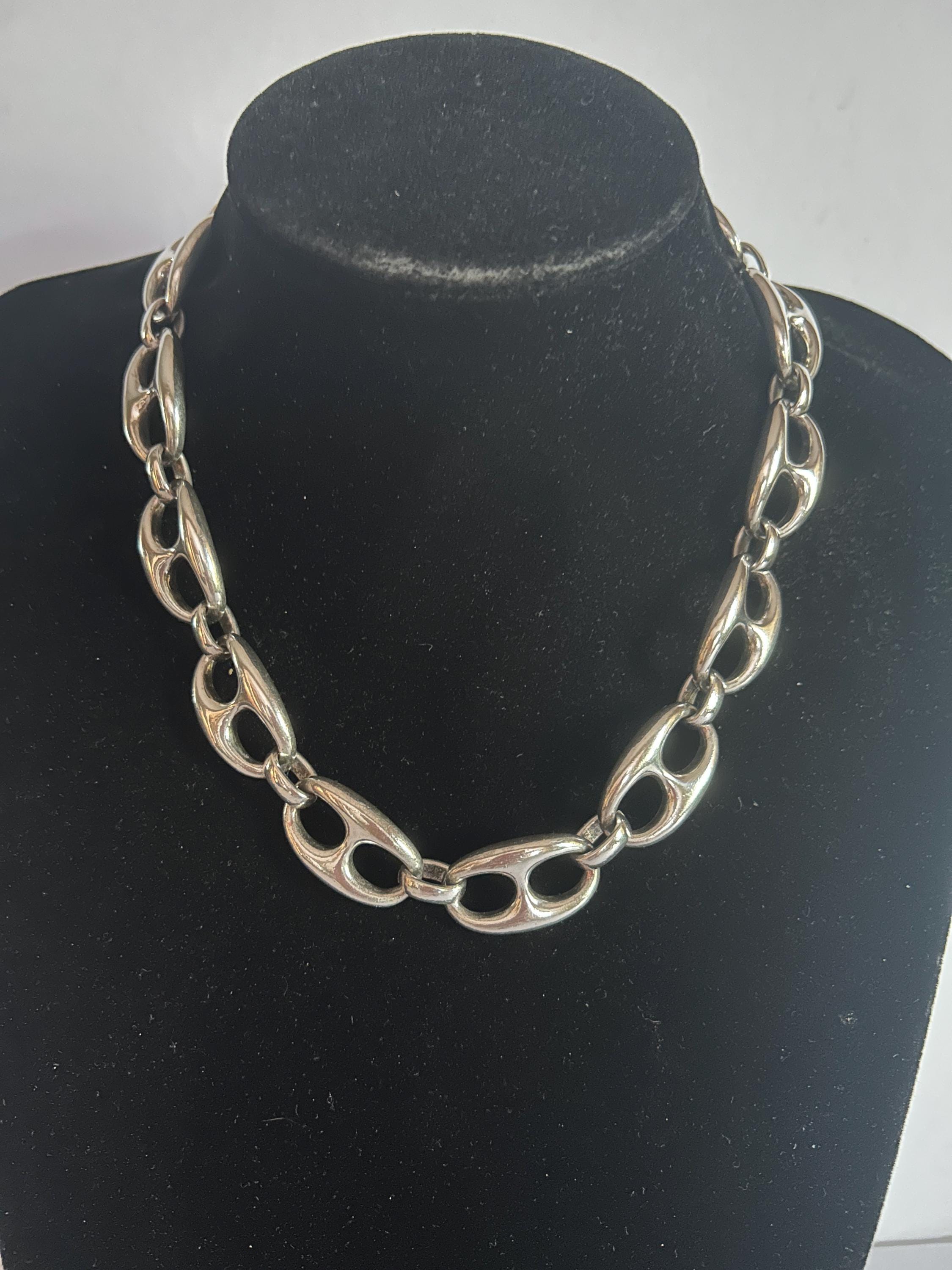 Ras Du Cou / Pectoral En Métal Argenté Avec Perles - Style Années 80, Occasion