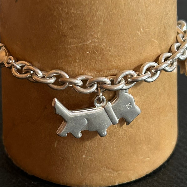 Bracelet Argent Massif Breloques Chien Poinçon 925 Années 90