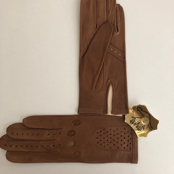 Gants de conduite cuir marron vintage jamais utilisés gant de France etiquette présente