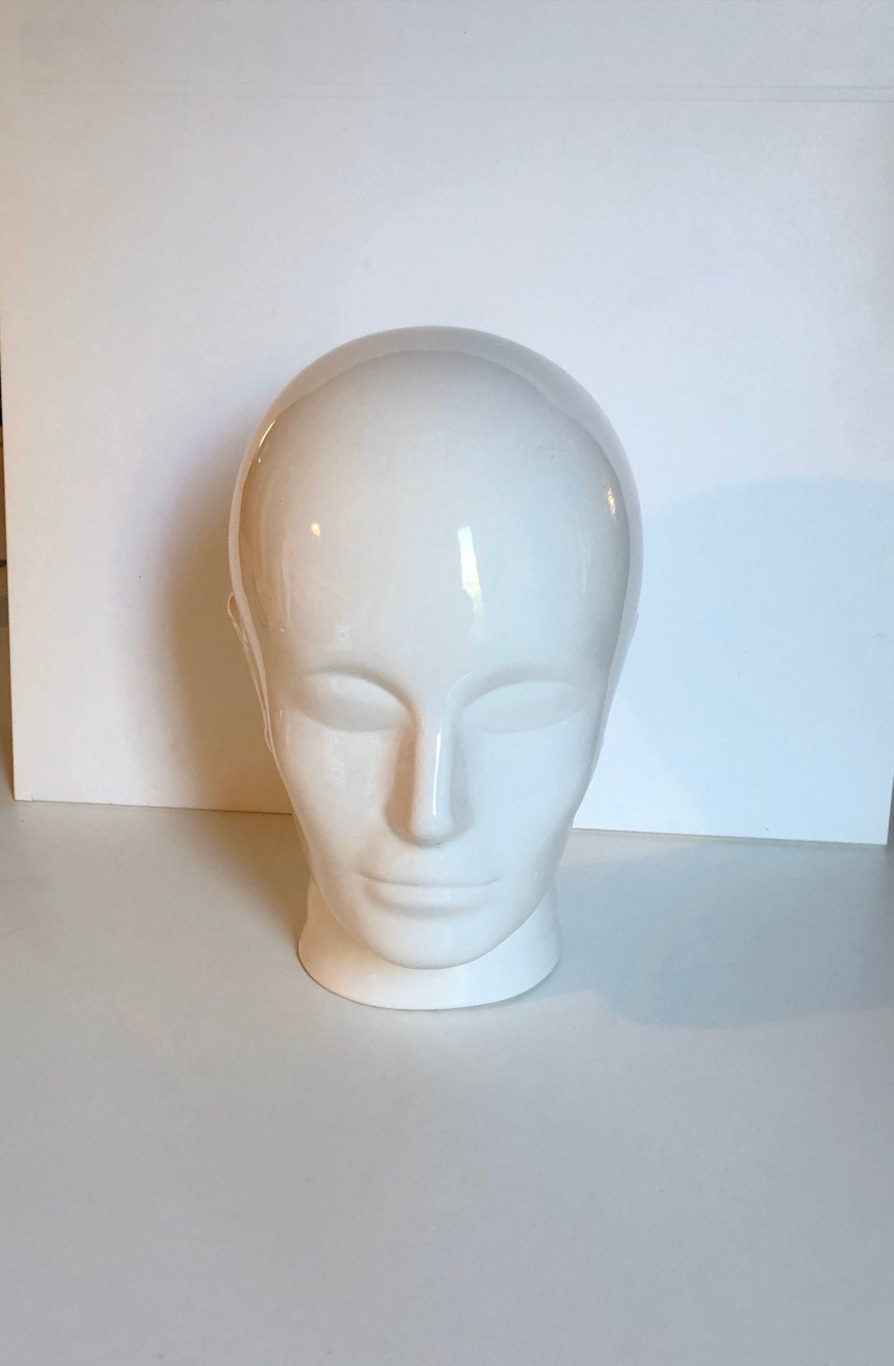 Tête en Céramique Blanche Vintage Marotte Année 80