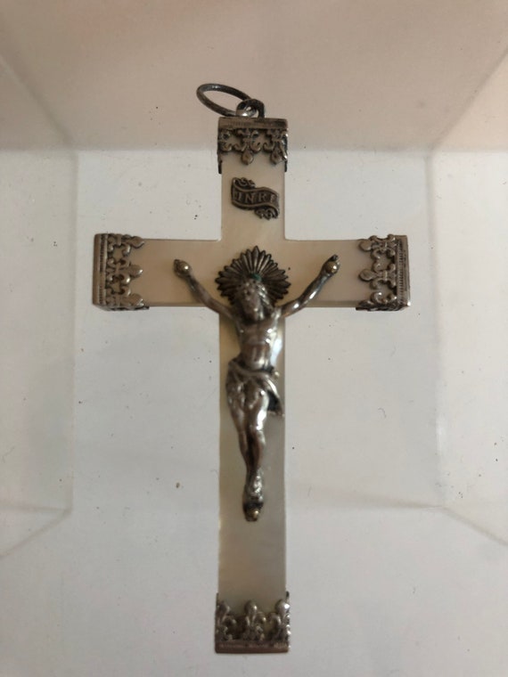 Que Signifie Inri Sur La Croix Croix antique Jesus Inri argent massif et nacre Croix | Etsy