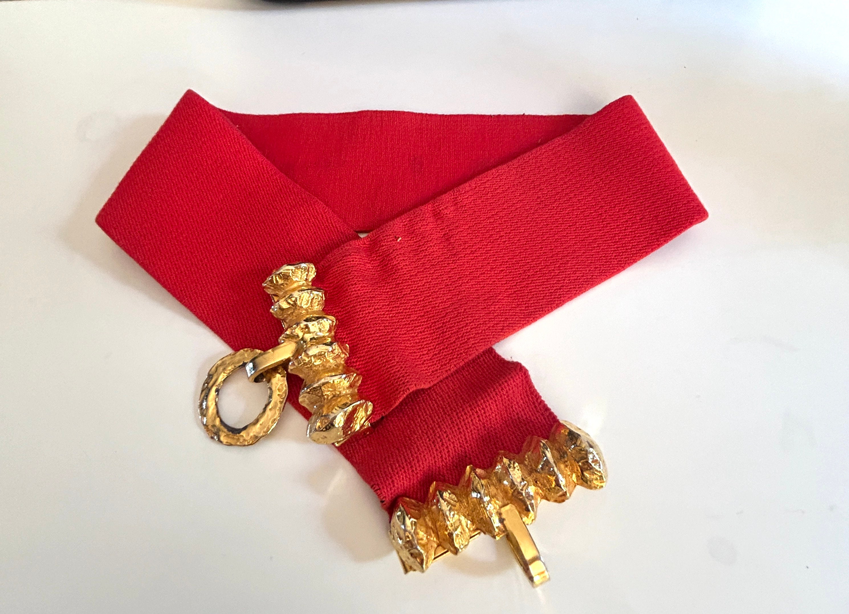 Beautiful Red Belt With Golden Bronze Buckle From the 80s - Etsy display picture 1