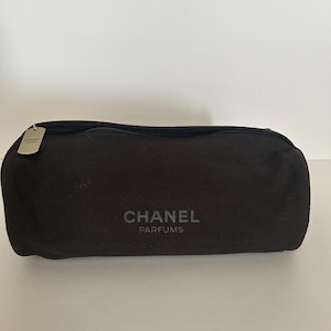 Chanel Large Toiletry Bag Beautiful Black Cotton Chanel Inscription Perfumes 2000s