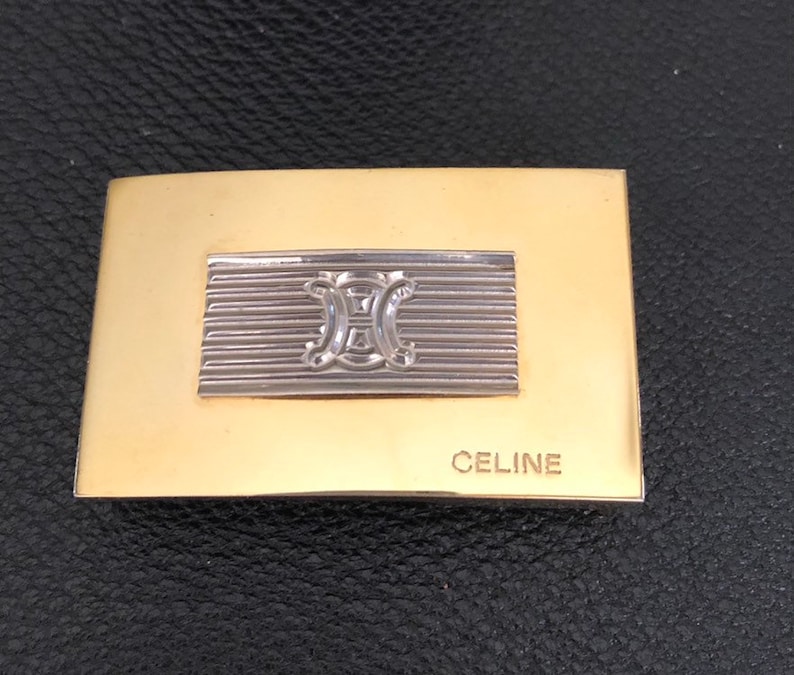 C\u00e9line Paris vintage metal logo belt buckle