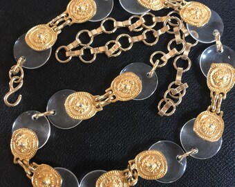 Vintage 70s ROBERTA DI CAMERINO Gold Chain Belt W/ Hanging R  display picture 3