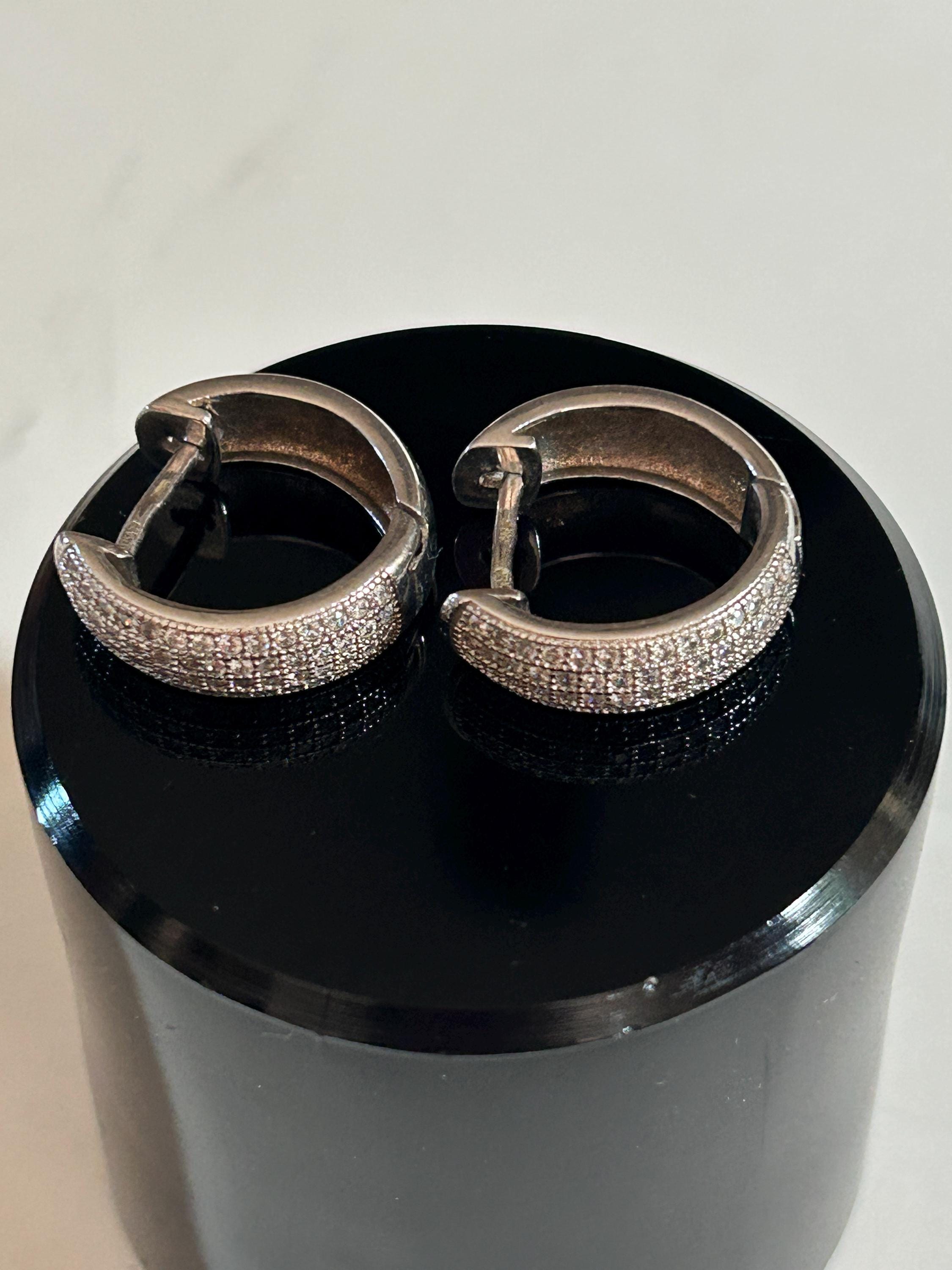 925 Silver Hoop Earrings Paved With Rhinestones Pierced Ears 2000s ...
