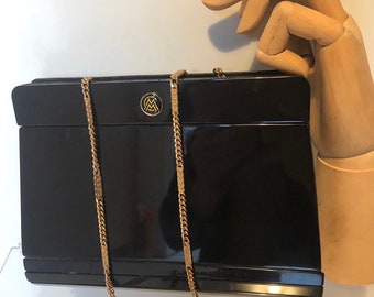 Vintage sac lucite noire et cuir bandoulière chaîne dorée