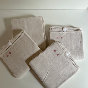 4 Large Old Cotton and Linen Tea Towels French Linen Embroidery Initials